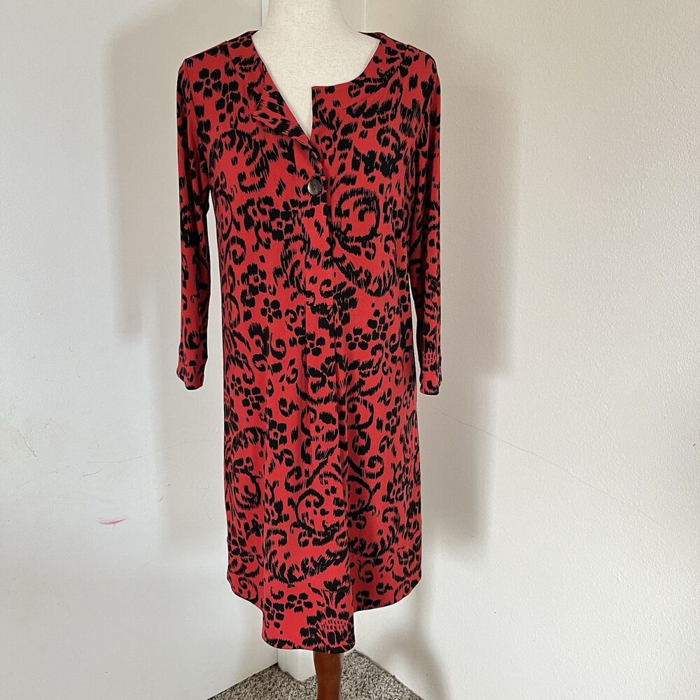 Vintage Chico's Travelers Dress Women's Sz 1 M Liquid Knit Animal Print Stretchy